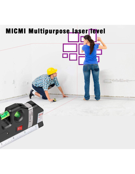 Nivel láser MICMI 2.44m con cinta métrica y burbuja Nivel láser MICMI 2.44m con cinta métrica y burbuja