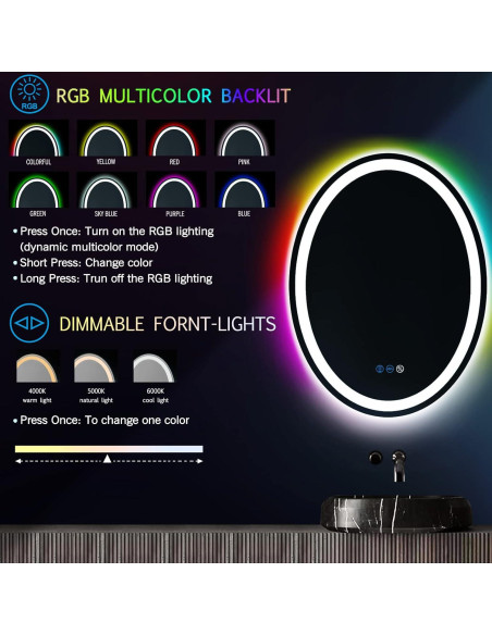 Espejo Iluminado Ovalado THEKLA 81x61 cm LED RGB Antiempañante Espejo Iluminado Ovalado THEKLA 81x61 cm LED RGB Antiempañante