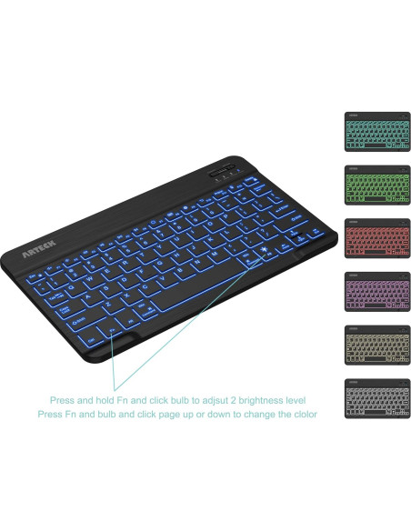 Teclado Inalámbrico Bluetooth Arteck HB030B Retroiluminado 7 Colores Teclado Inalámbrico Bluetooth Arteck HB030B Retroiluminado 7 Colores