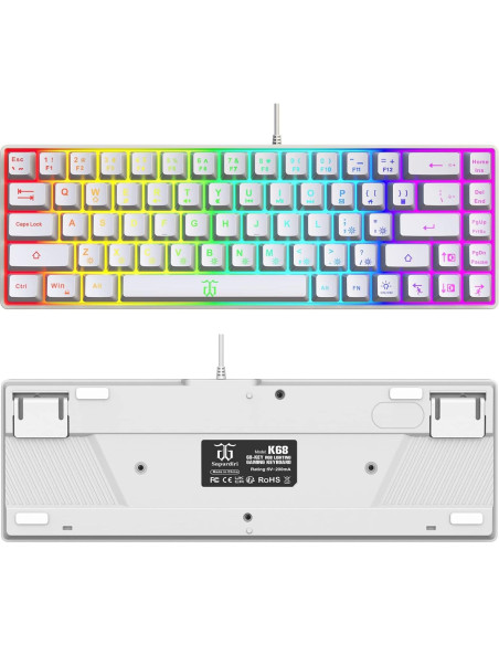 Teclado Gaming Snpurdiri 60% Compacto RGB Ergonómico Blanco Teclado Gaming Snpurdiri 60% Compacto RGB Ergonómico Blanco