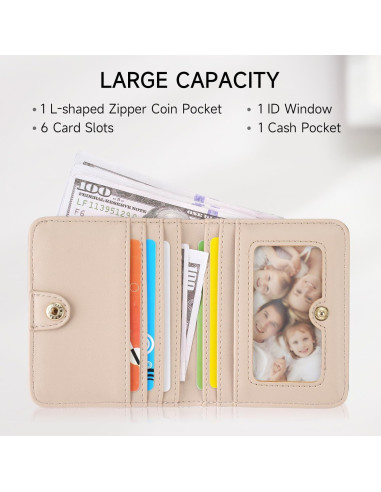 Billetera RFID Compacta KITEVIUN para Mujeres Blanca 9.4x10.5cm