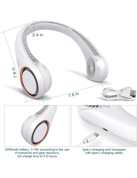 Ventilador de Cuello CIVPOWER CV003 Recargable 4000 mAh Blanco Ventilador de Cuello CIVPOWER CV003 Recargable 4000 mAh Blanco