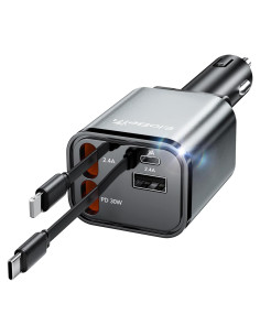 Cargador de Coche Retráctil EloBeth 69W 4 en 1 USB C