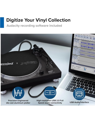 Tocadiscos DJ Gemini TT-5000 USB con preamplificador