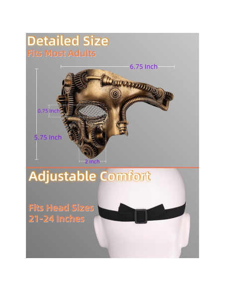 Máscara Steampunk Ubauta para Hombre - Media Cara Halloween Máscara Steampunk Ubauta para Hombre - Media Cara Halloween