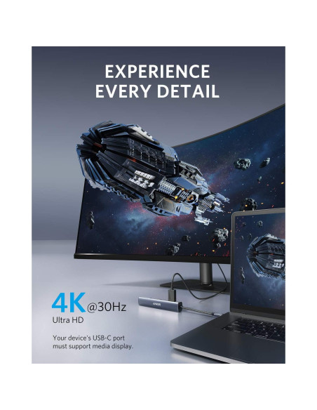 Hub USB-C 6-en-1 Anker A83650A1 65W HDMI 4K Ethernet Hub USB-C 6-en-1 Anker A83650A1 65W HDMI 4K Ethernet
