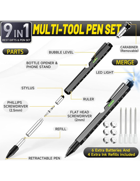 Bolígrafo Multi Herramienta 9 en 1 Tirmrin Negro-Largo Bolígrafo Multi Herramienta 9 en 1 Tirmrin Negro-Largo
