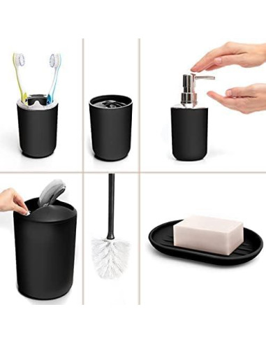 Juego de Accesorios de Baño Moss & Stone 6 Piezas Negro