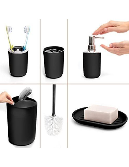 Juego de Accesorios de Baño Moss & Stone 6 Piezas Negro Juego de Accesorios de Baño Moss & Stone 6 Piezas Negro