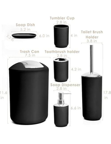Juego de Accesorios de Baño Moss & Stone 6 Piezas Negro