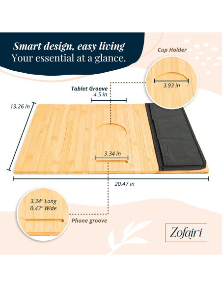 Mesa de brazo de sofá Zofairi plegable con portavasos y bolsillos Mesa de brazo de sofá Zofairi plegable con portavasos y bolsillos
