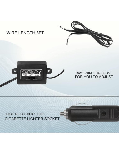 Ventilador Oscilante 12V XGGYA 6" Portátil para Automóvil
