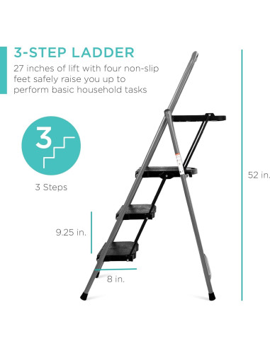 Escalera Plegable 3 Pasos Mejor Opción 132 cm Antideslizante
