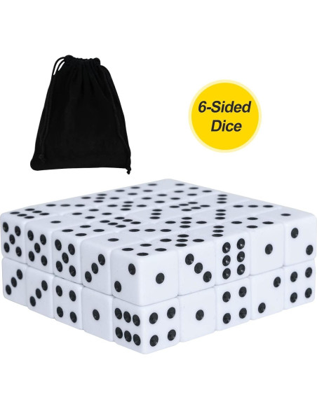 Paquete de 50 Dados Blancos 16mm DAGONGREN para Juegos de Mesa Paquete de 50 Dados Blancos 16mm DAGONGREN para Juegos de Mesa