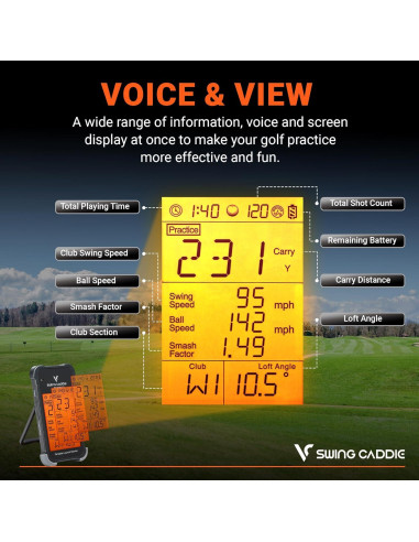 Monitor de lanzamiento de golf Voice Caddie SC200Plus portátil