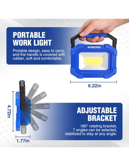 Luz de Trabajo LED WORKPRO 2000LM Recargable 4 Modos Luz de Trabajo LED WORKPRO 2000LM Recargable 4 Modos