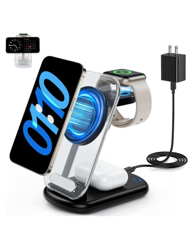 Cargador Inalámbrico 3 en 1 Mag-Safe Negro para iPhone 16/15/14