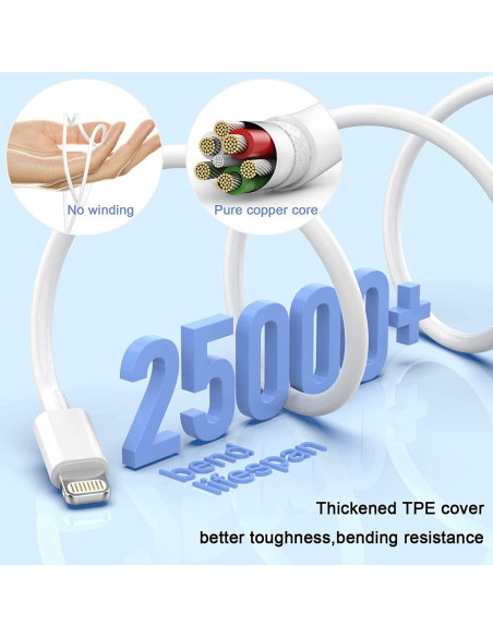Cargador iPhone 10ft GOOD EVER con Adaptador USB 2Pack Cargador iPhone 10ft GOOD EVER con Adaptador USB 2Pack