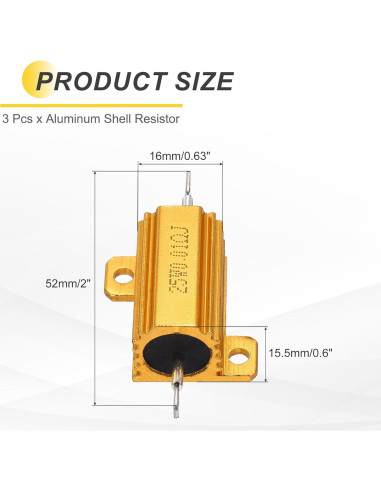 Resistores de Carcasa de Aluminio uxcell 25W 0.01 Ohm 3 Pcs