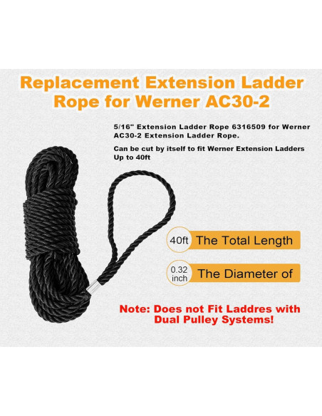 Cuerda de Reemplazo Werner AC30-2 para Escalera 12,19 m Cuerda de Reemplazo Werner AC30-2 para Escalera 12,19 m