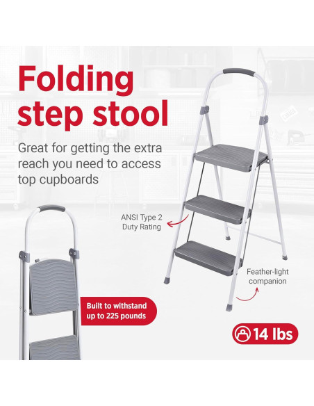 Escalera Plegable Rubbermaid 3 Pasos Acero Blanco 102kg Escalera Plegable Rubbermaid 3 Pasos Acero Blanco 102kg