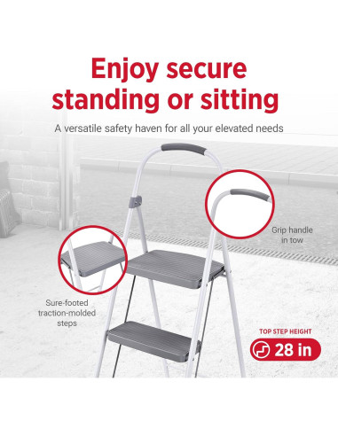 Escalera Plegable Rubbermaid 3 Pasos Acero Blanco 102kg
