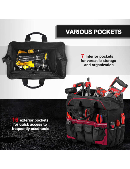 Bolsa de Herramientas Rodante HAUTMEC 45.72 cm 23 Bolsillos Bolsa de Herramientas Rodante HAUTMEC 45.72 cm 23 Bolsillos
