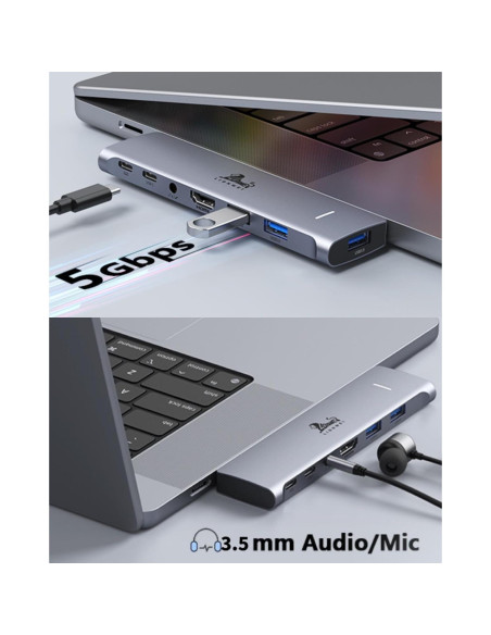 Adaptador Hub USB C LIONWEI para MacBook Pro/Air 7 en 2 Adaptador Hub USB C LIONWEI para MacBook Pro/Air 7 en 2