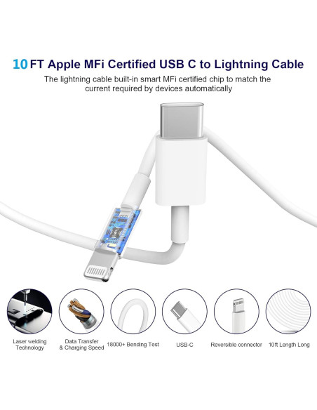 Cargador Rápido Ucaca 20W + Cable 10FT para iPhone Cargador Rápido Ucaca 20W + Cable 10FT para iPhone