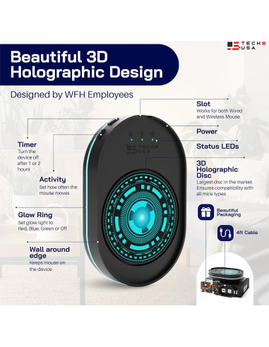 Mover de Mouse Indetectable TECH8 USA con Disco Holográfico 3D