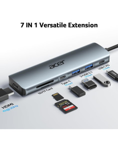 Hub USB C Acer ODK360 7 en 1 HDMI 4K, 2 USB 3.1, Carga 100W 2