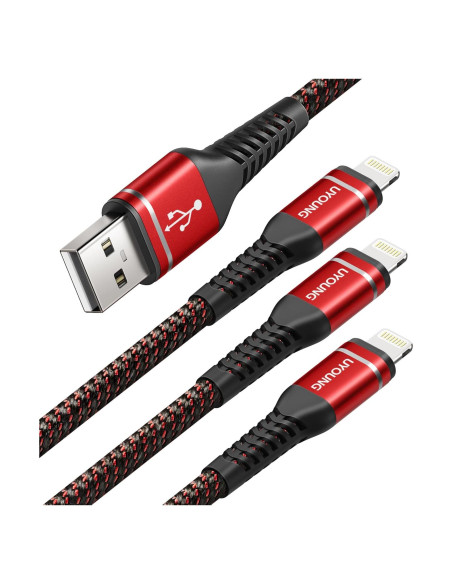 Cable de Carga Rápida UYOUNG 3Pack 6FT USB a Lightning Rojo Cable de Carga Rápida UYOUNG 3Pack 6FT USB a Lightning Rojo