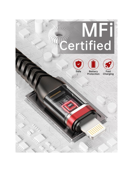 Cable de Carga Rápida UYOUNG 3Pack 6FT USB a Lightning Rojo Cable de Carga Rápida UYOUNG 3Pack 6FT USB a Lightning Rojo