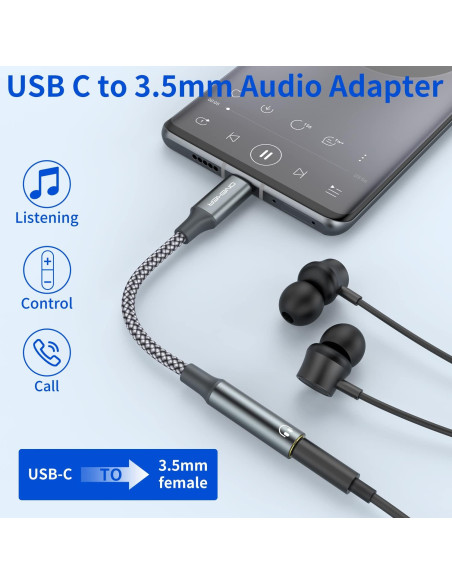 Adaptador USB Tipo C a 3.5mm OneKer - Paquete de 2 Adaptador USB Tipo C a 3.5mm OneKer - Paquete de 2