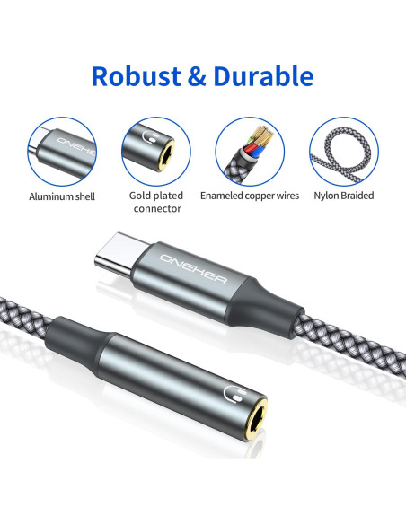 Adaptador USB Tipo C a 3.5mm OneKer - Paquete de 2 Adaptador USB Tipo C a 3.5mm OneKer - Paquete de 2
