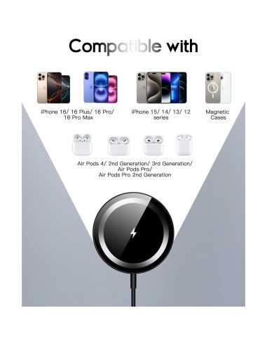 Cargador Mag Safe Shenzhen YW100A 15W para iPhone 16/15/14/13