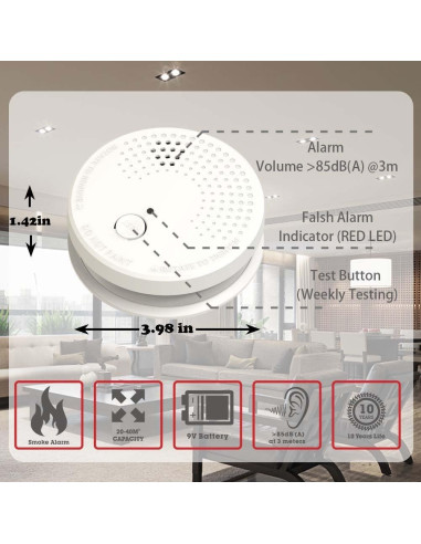 Paquete de 3 Alarmas de Humo LSHOME Fotoeléctrico 9V
