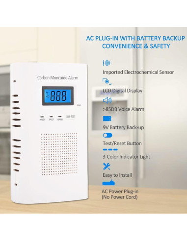 Detector de Monóxido de Carbono WESHLGD KH-520 con Pantalla LCD