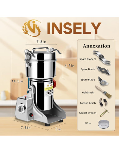 Molino de Granos INSELY 750g Acero Inoxidable 2200W