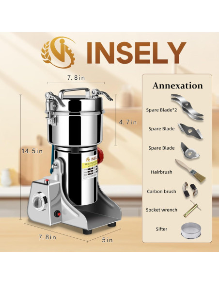 Molino de Granos INSELY 750g Acero Inoxidable 2200W Molino de Granos INSELY 750g Acero Inoxidable 2200W