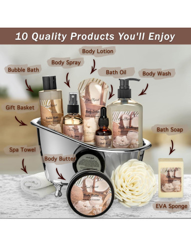 Cesta de Regalo Spa Aqua Elegante 10 Piezas Coco Vainilla