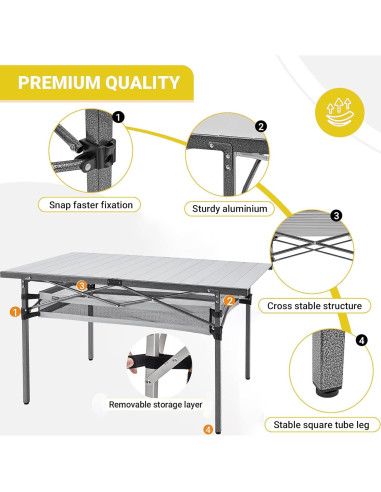 Mesa Plegable KingCamp Aluminio 4-6 Personas con Bolsa