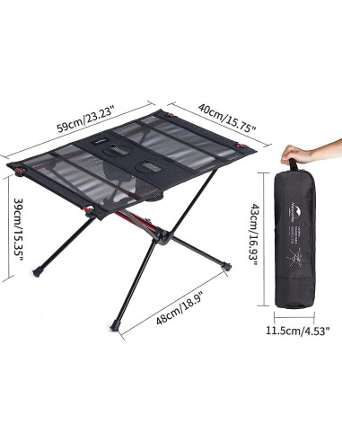 Mesa Plegable Naturehike FT07 de Aluminio para Camping 58.9x40.6cm