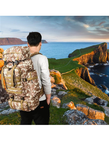 Mochila de Senderismo 70L Impermeable Unisex Negra