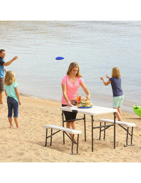 Mesa de Picnic Plegable Lifetime 80373 con Bancos Almendra Mesa de Picnic Plegable Lifetime 80373 con Bancos Almendra
