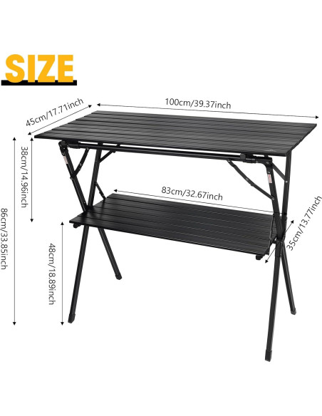 Mesa Plegable AREFFA AF-1045-BLK Aluminio 2 Estantes Mesa Plegable AREFFA AF-1045-BLK Aluminio 2 Estantes