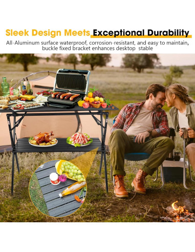 Mesa Plegable AREFFA AF-1045-BLK Aluminio 2 Estantes