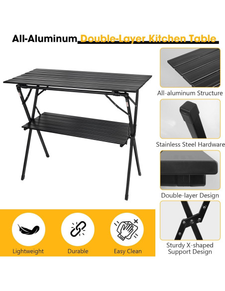 Mesa Plegable AREFFA AF-1045-BLK Aluminio 2 Estantes Mesa Plegable AREFFA AF-1045-BLK Aluminio 2 Estantes