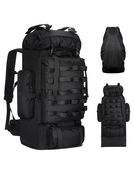 Mochila de Camping 100L Táctica Militar Impermeable Negra Mochila de Camping 100L Táctica Militar Impermeable Negra