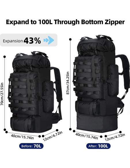 Mochila de Camping 100L Táctica Militar Impermeable Negra Mochila de Camping 100L Táctica Militar Impermeable Negra